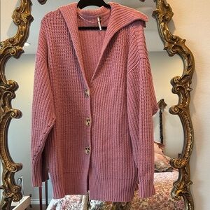 Free People Cozy Knit Hooded Cardigan Sweater - Dusty Rose